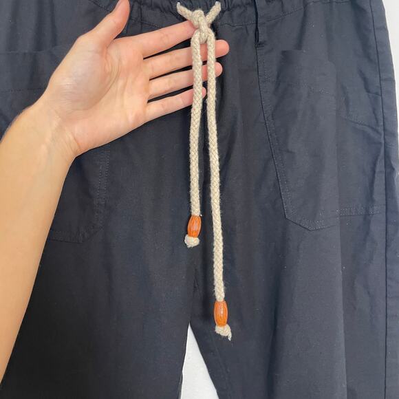 Santiki – Black Cotton Wide Leg Drawstring Pants - Picture 5 of 8